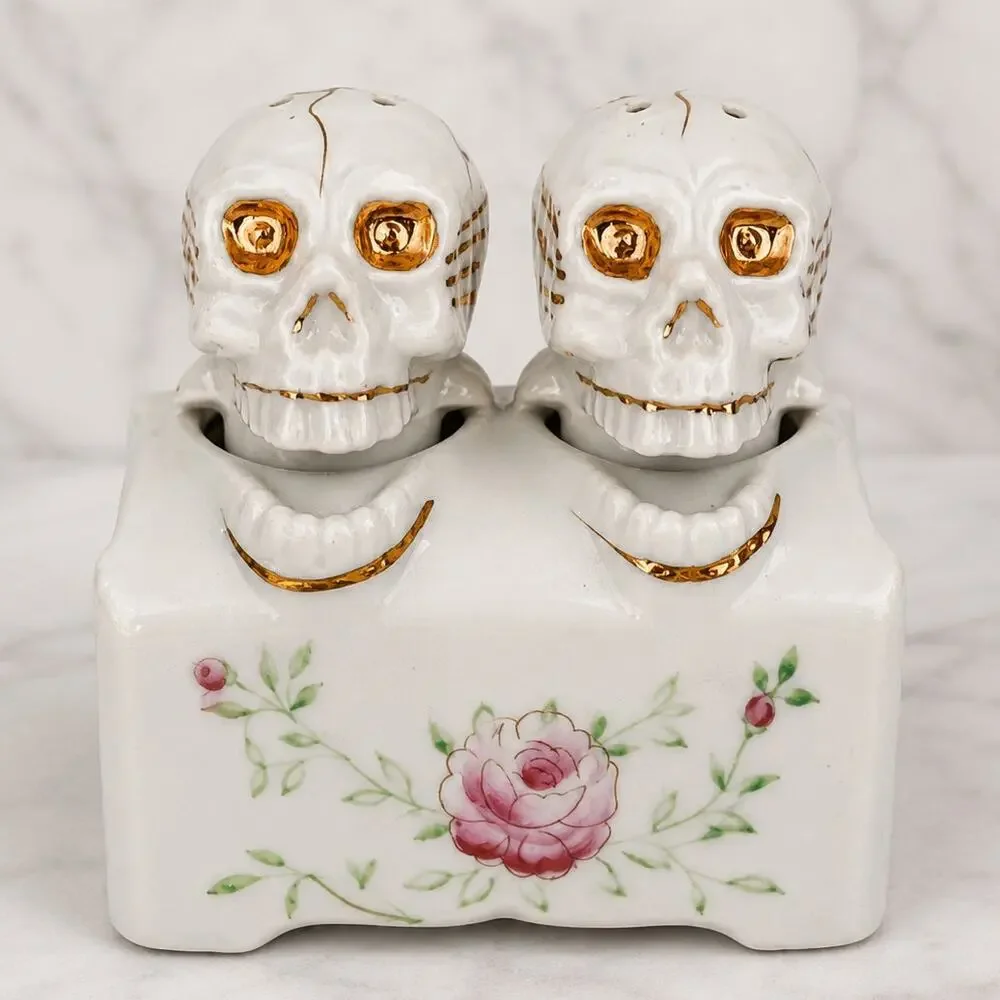 1950s Empress Japan Nodding Skull Salt & Pepper Shakers w/ Base